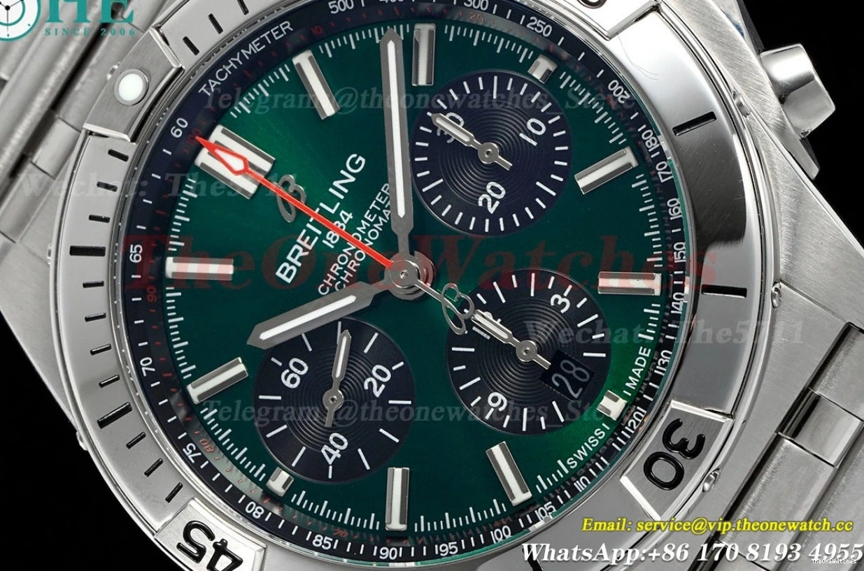 SS Stk 42MM SS Chronomat A7750 TF Green B01 0129